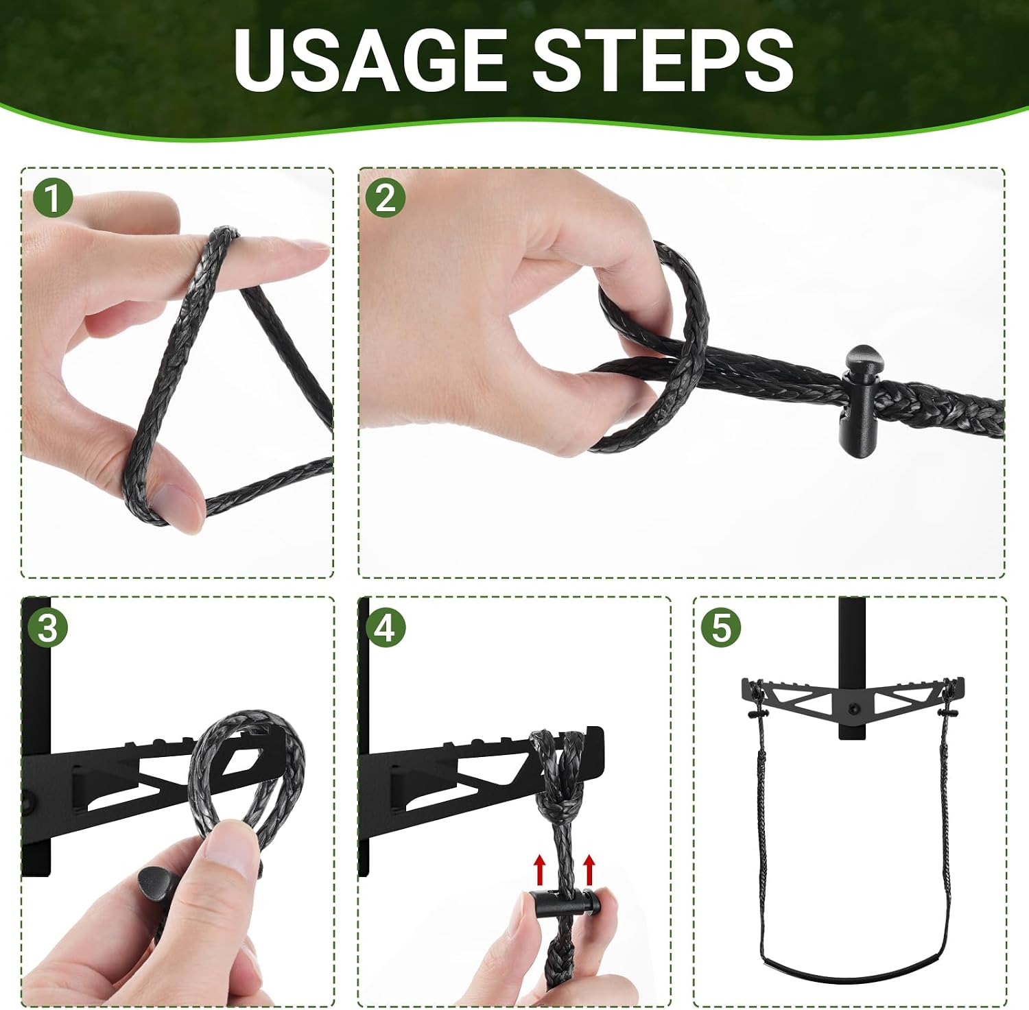 2 Pack Climbing Stick Aider for Hunting, Upgraded 3000 lb Capacity Cable Aiders for Climbing Sticks, Hand-Braided Lightweight Rope Ladder Tree Stand Step