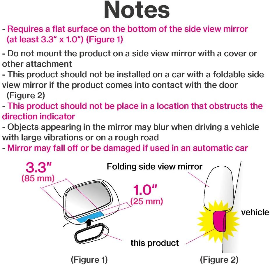 EW-69 EXEA Blind spot mirror, attaches to the bottom of side-view mirror, reduces blind spot, adjustable R300 curved mirror, designed in Japan, black