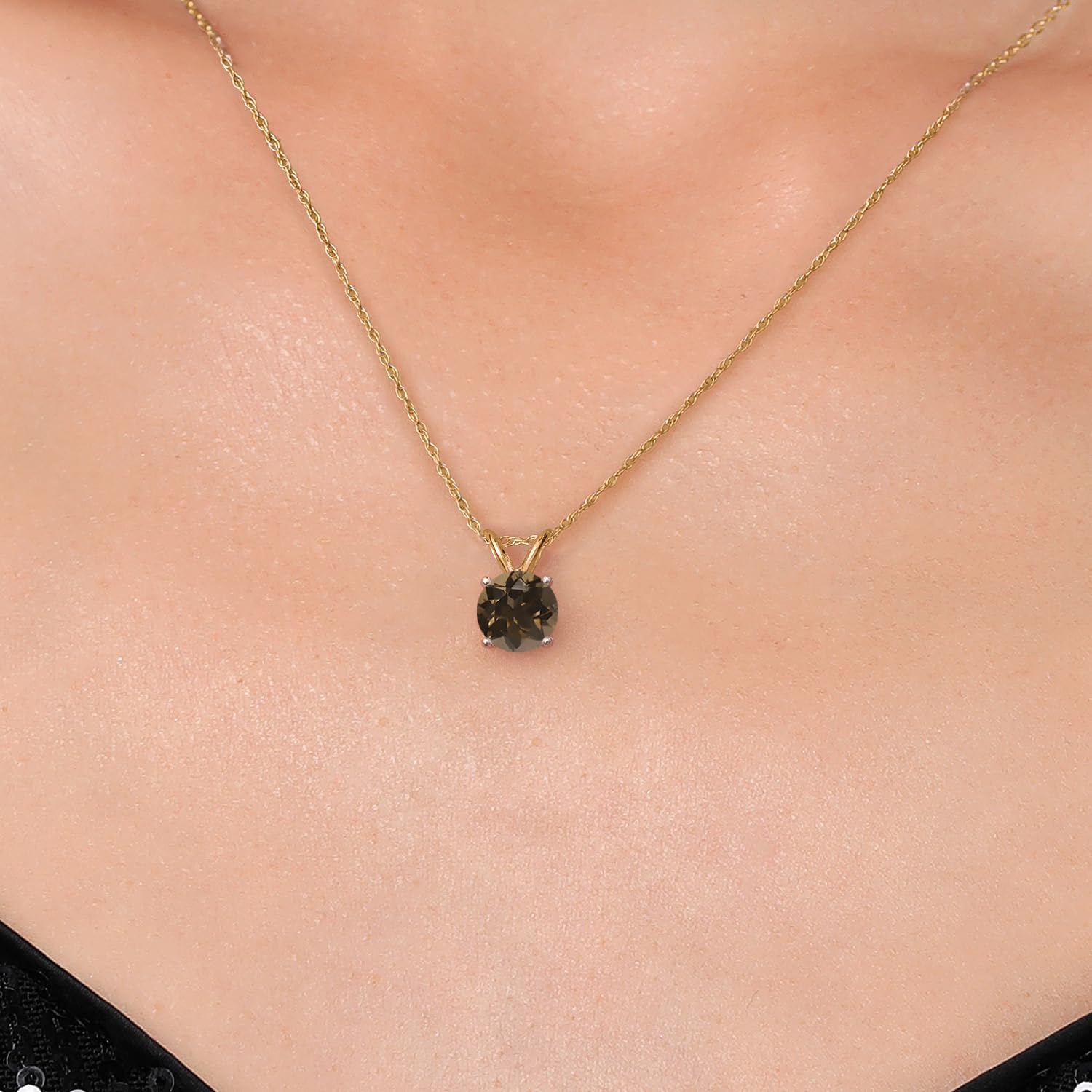 Gem Stone King 14K Yellow Gold Brown Smoky Quartz Pendant Necklace for Women | 0.80 Cttw | Gemstone Birthstone | Round 6MM | With 18 Inch Chain - Image 3