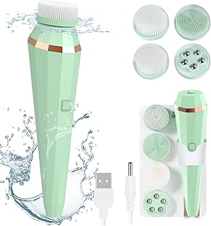 Facial Cleansing Brush, Xawy& Rechargeable Waterproof Face Brush 360° Spin Face Scrubber with 3 Modes 4 Face Brush for Dee...