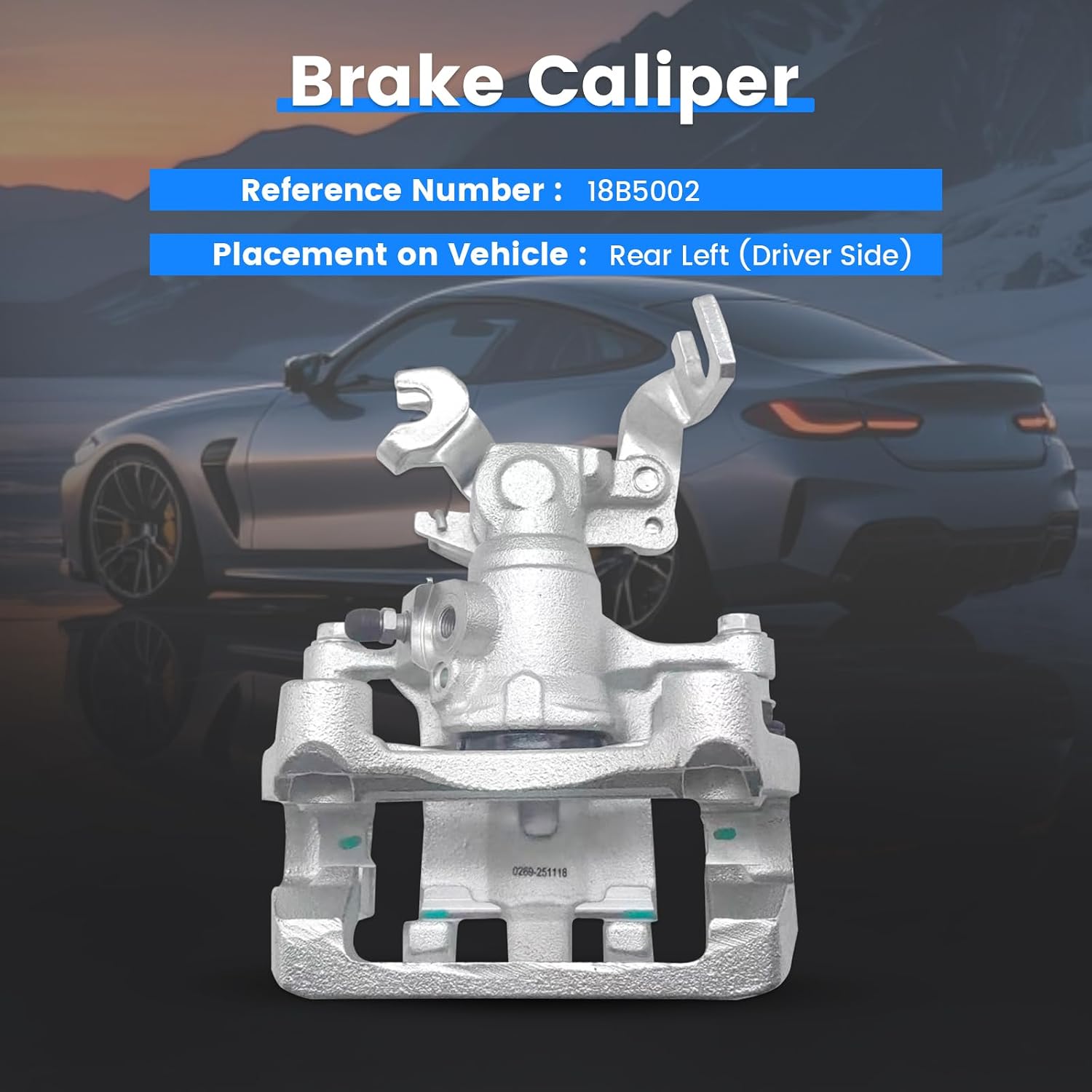 18B5002 Rear Left Brake Caliper Fit for 2006-2012 Ford Fusion, for Lincoln for 2007-2012 MKZ, 2006 Zephyr, 2006-2013 Mazda 6, 2006-2011 Mercury Milan, Driver Side Disc Brake Caliper w/Bracket