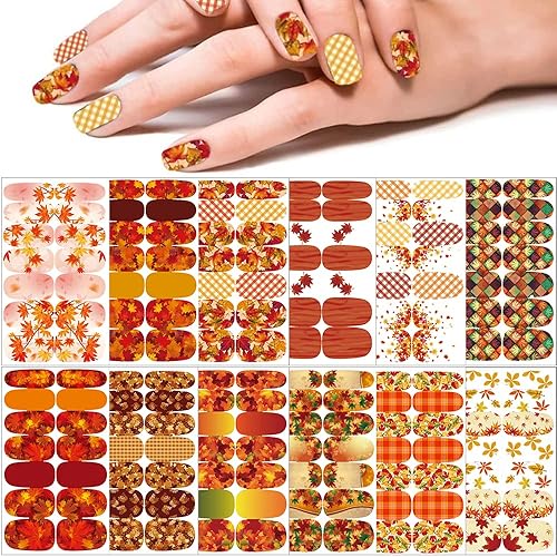 168 Piece Fall Nail Polish Stickers - 12 Sheets Autumn