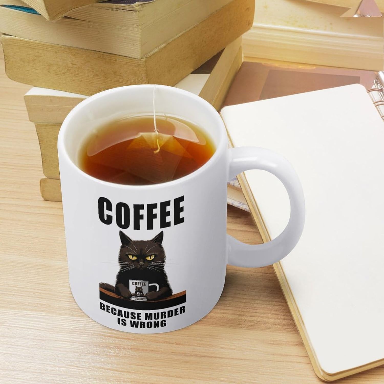 Funny Coffee Mug Adult Humor -Coffee Because Murder is Wrong- Gift for Friends Him Her Girls 11oz White Double Sided Mug