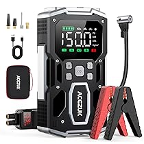 ACEZUK Avviatore Batteria Auto,7000A & 150PSI Avviatore di Emergenza per Auto con Compressore Aria Portatile (All Gas or 10.0L Diesel) 12V Jump Start,2 Luci,  3.4″ LCD Display