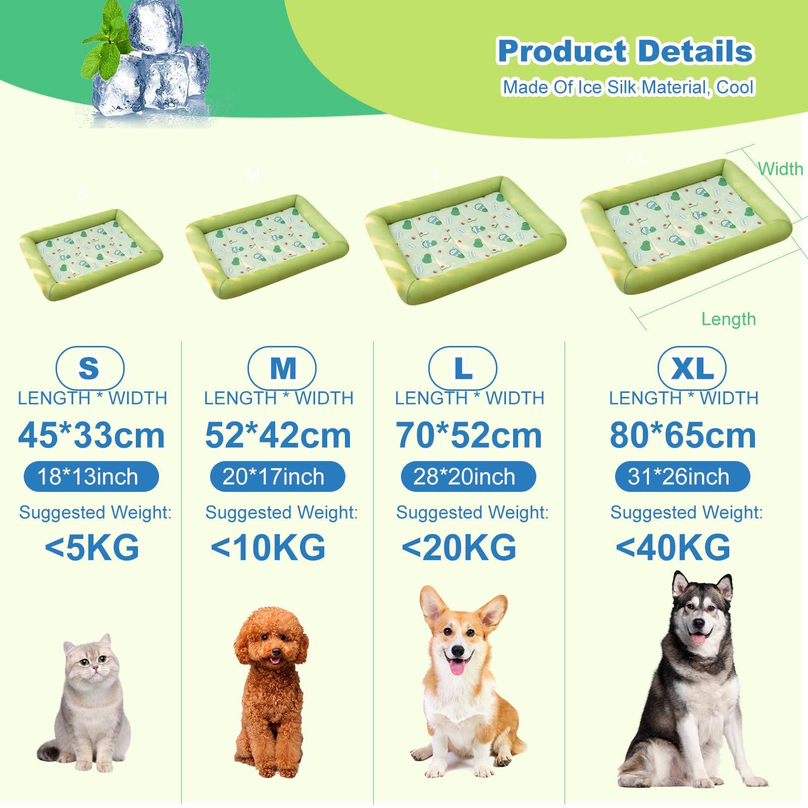 PETCUTE Cuccia per Cani Estiva,Traspirante Tappetino Raffreddamento per Cani con Fondo Antiscivolo,Tappetino Rinfrescante per Cani di Piccola, Media Taglia,Facile da Pulire