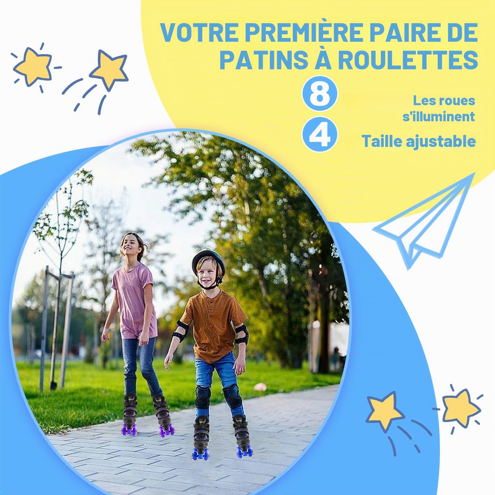 Patins à roulettes réglables pour enfants garçons et filles, patins à roulettes réglables avec toutes les roues éclairées pour enfants, enfants, petits, grands enfants, débutants