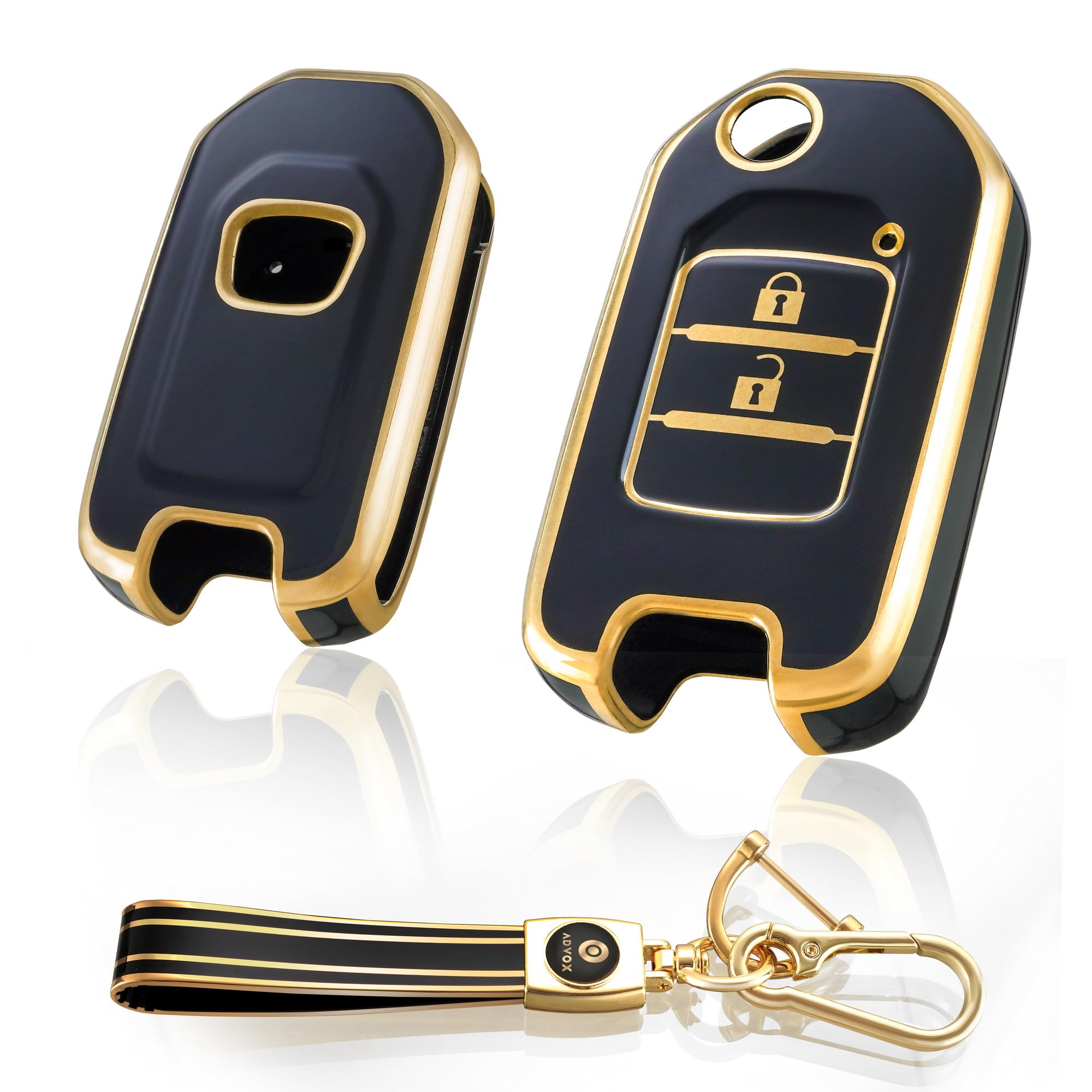 ADVOX® TPU Key Cover for City Honda CRV Accord Jazz City 2014-2016 2 Buttons with Keychain (Black Gold) with Keychain