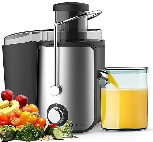 PureMate Juicer Machines, 600W Whole Fruit and Vegetable Juice Extractor, Centrifugal Juicer, Stainless Steel, Two Speed Settings, BPA-Free, Easy Clean - 600W