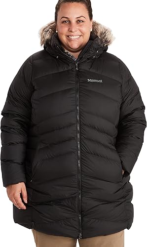 Miniatura 23 de MARMOT Chaqueta acolchada de plumón Montreal hasta la mitad del muslo para mujer Negro,Cocodrilo,gris (Glacier Grey),Marina de medianoche,Acai