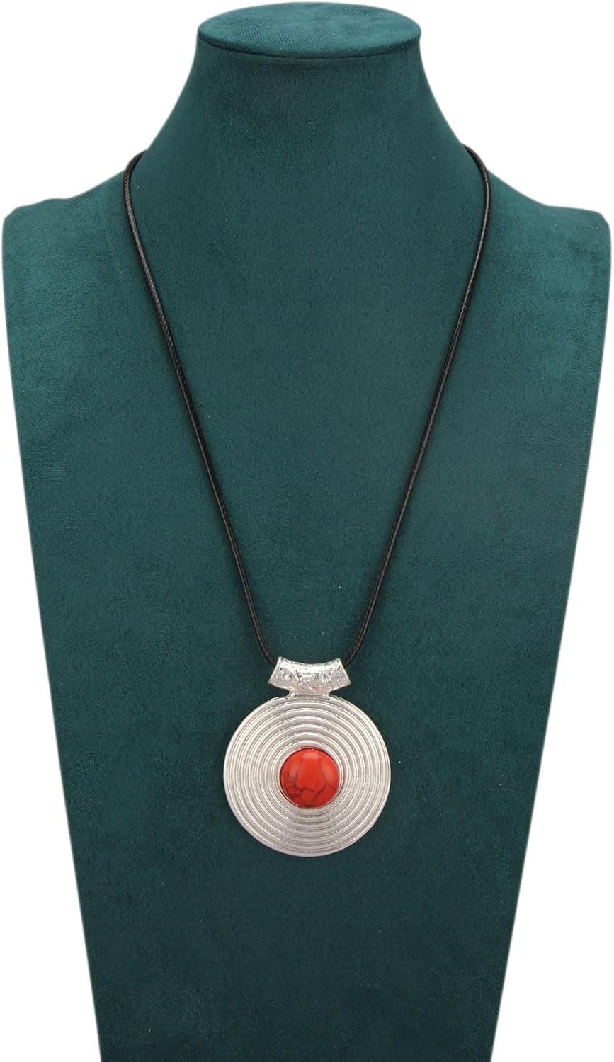 Jeilwiy Boho Statement Necklace for Women Chunky Hippie Necklace Womens Long Leather Necklaces Black Choker Bohemian - Image 2