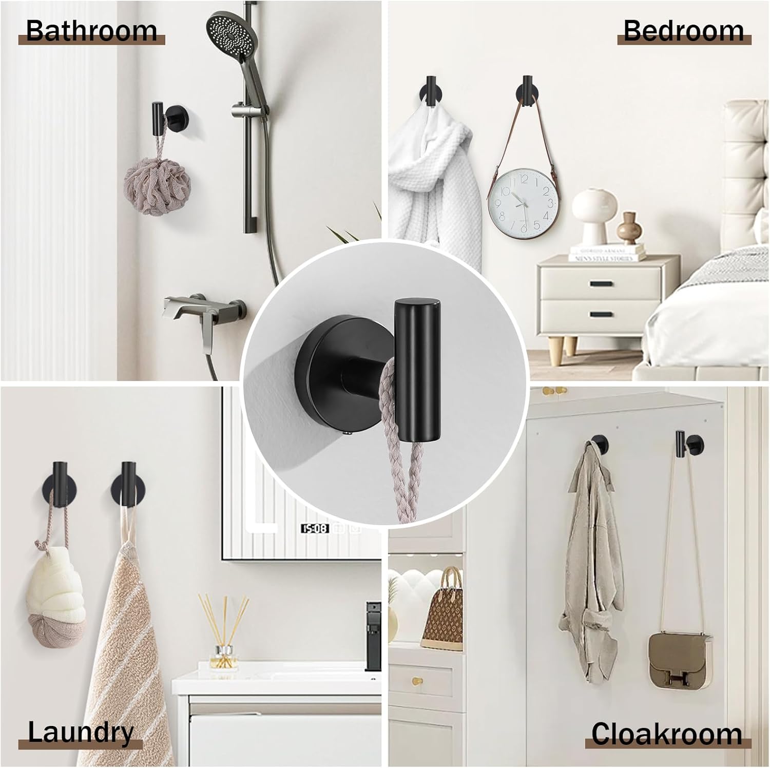 6 Pieces Matte Black Towel Bar Bathroom Hardware Set, 23.6Inch Matte Black Bathroom Accessories Towel Holder Set, SUS304 Stainless Steel Towel Racks for Bathroom