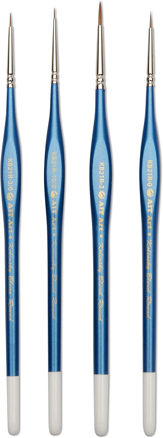 AIT Art Premium Detail Brush Set, 4 Kolinsky Blend Paint Brushes for Miniature Details, Handmade in USA for Trusted Performance, Triangular Handle Design for The Best Grip and Ultimate Precision