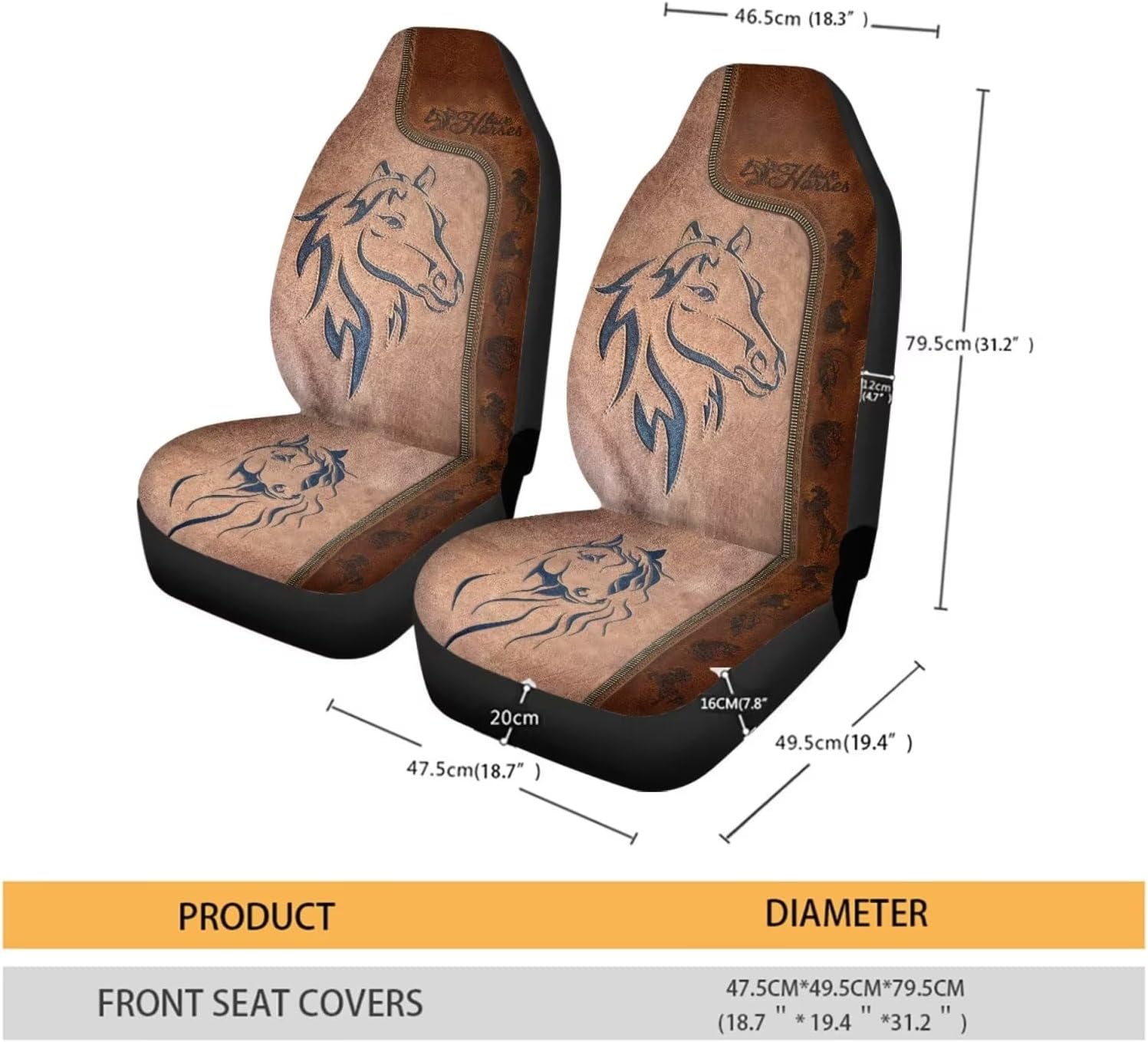 Talayituse Horse Leather Print Car Seat Cover for Front Seat Cushion Car Seat Protectors, 2 Pcs Auto Accessories Bucket Seat Covers with Fixed Hook