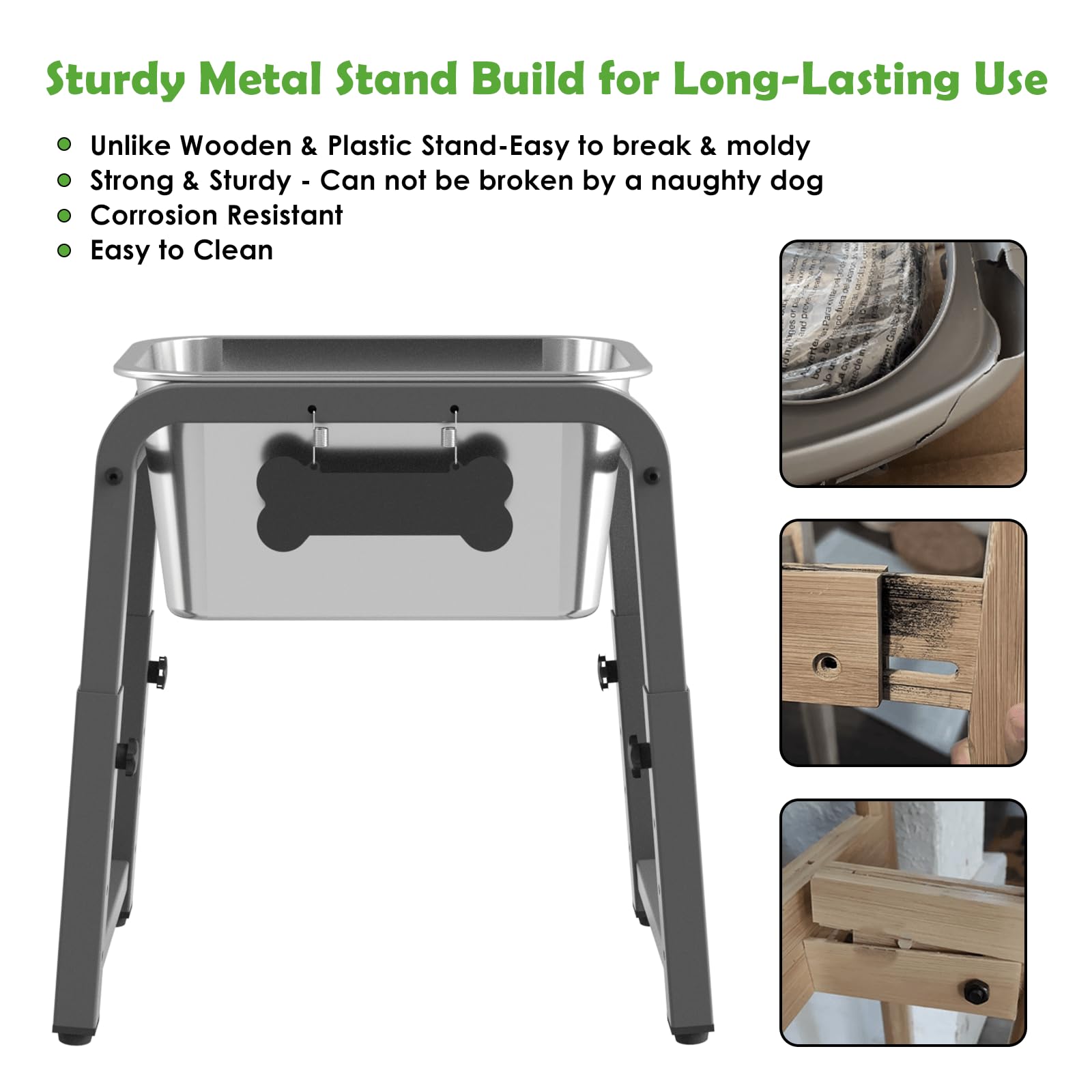 Cuenco elevado de agua para perros de 7 L, altura ajustable (13-17 pulgadas), cuenco elevado de acero inoxidable con alfombrilla a prueba de derrames y soporte de metal resistente, a prueba de puntas