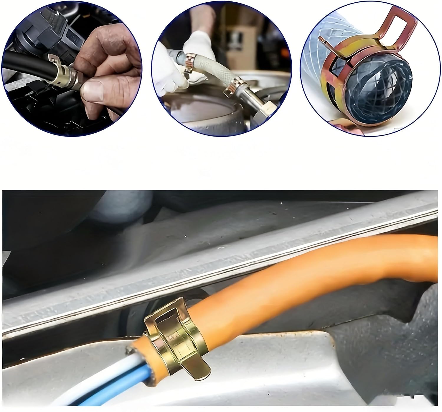 32Pcs Spring Hose Clamps Assortment Kit, 304 Stainless Steel & Copper Fuel Line Clips, 0.24-0.63 Inch No-Tool Installation Hose Clamps for Automotive, Plumbing, Gas Line, Irrigation Pipes