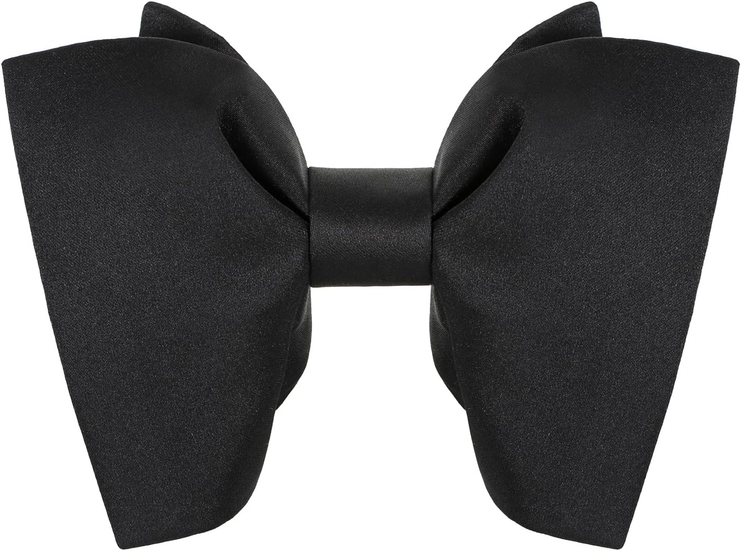 Mens Black Oversized Bow Tie Satin Silk Adjustable Large Solid Pre-tied Tuxedo Big Bow Ties for Men with Gift Box