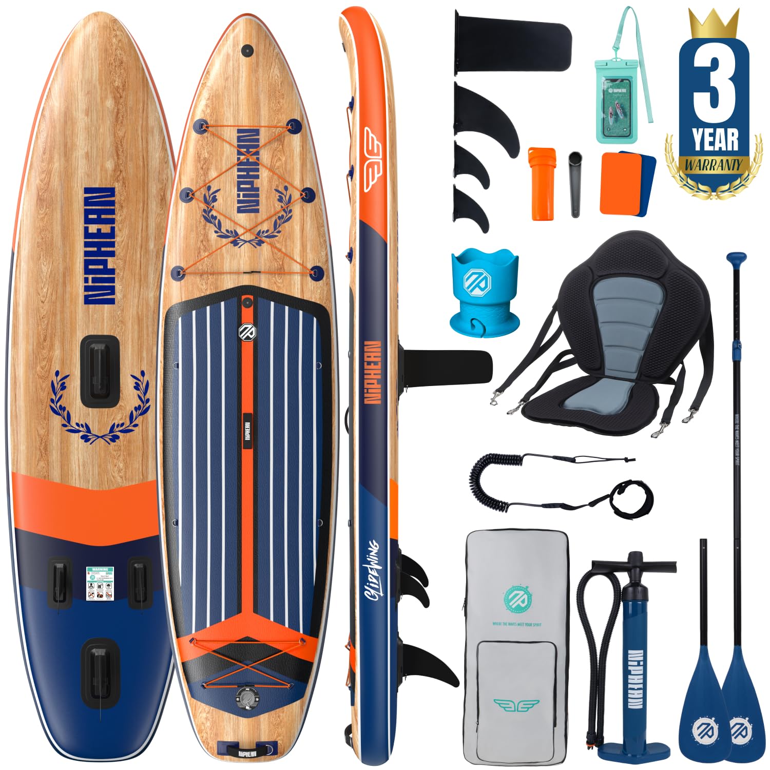 Niphean (Extra Groß) Stand Up Paddling Board, SUP für 2+1 Personen/Familien, SUP Board mit (Anfängergeeignet) StabilTrac Finne, Wasserdichte Handyhülle, Stand Up Paddle Board for Adults, Geschenkideen