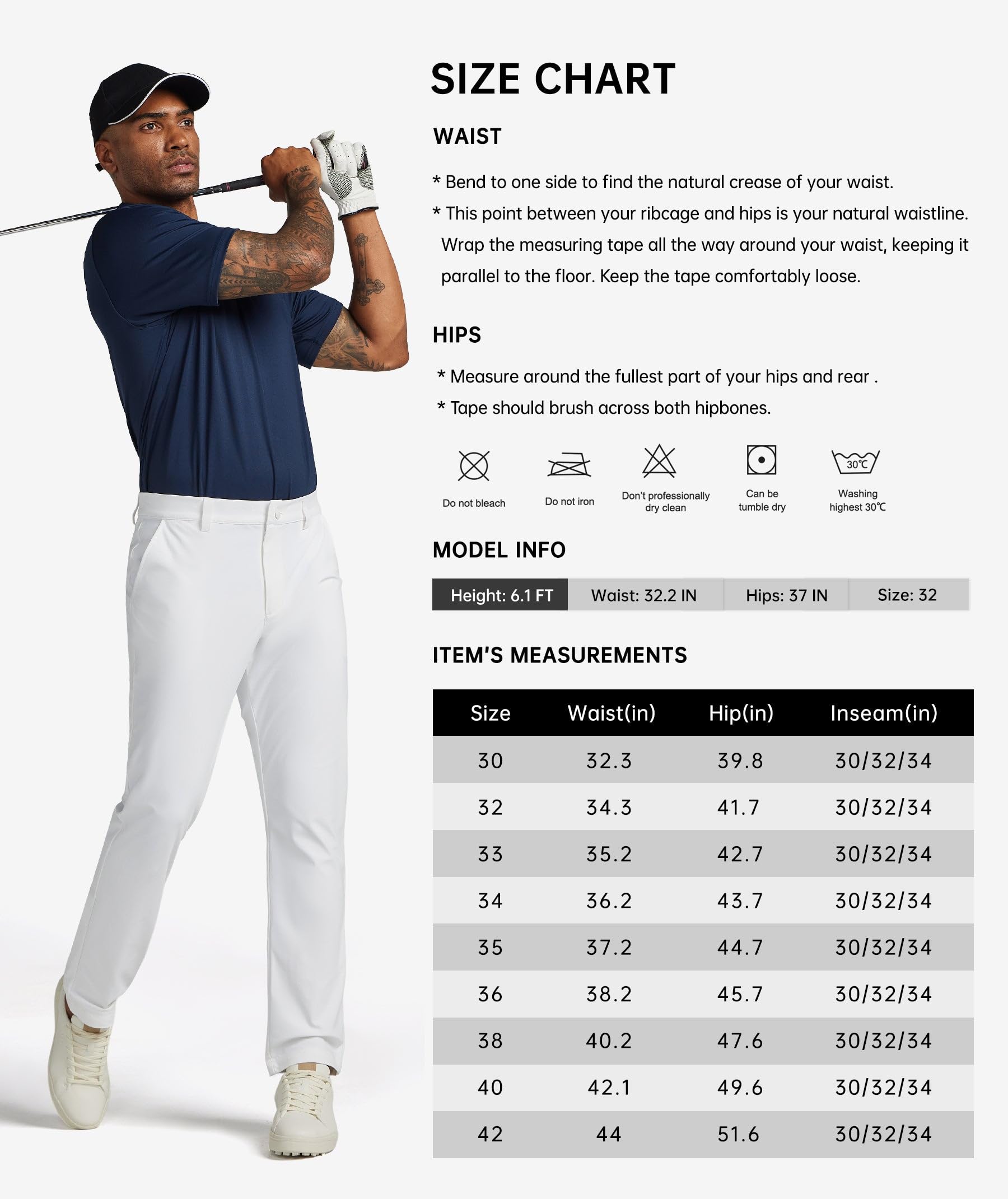 WILLIT Pantalon de golf stretch pour homme - Séchage rapide - Pantalon de bureau - Pantalon décontracté avec 4 poches - 86 cm - 81 cm