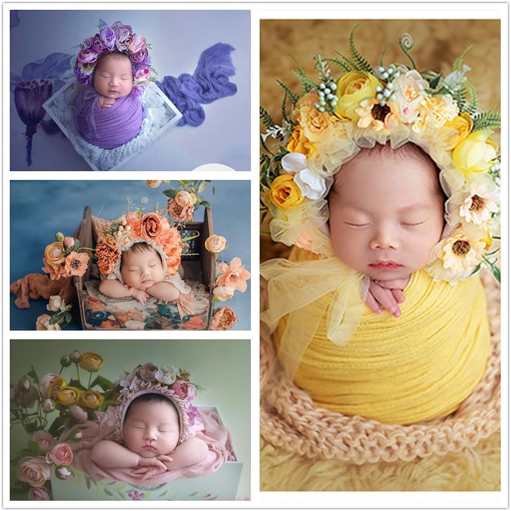 Newborn Photography Props Boys Girls Floral Sitter Hat Baby Photo Props Flowers Bonnet