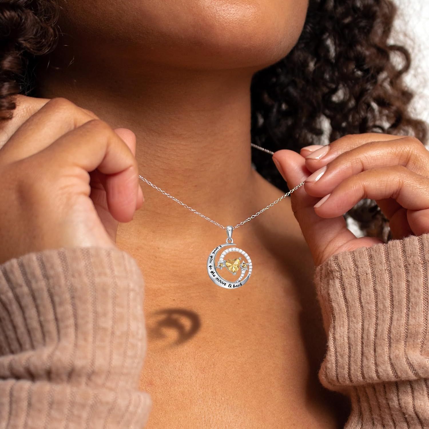 Moon and Star Birthstone Necklace for Women,925 Sterling Silver Celestial I Love You to The Moon and Back Pendant Necklaces Jewelry for Her Wife Mom Gifts for Mothers Day Birthday - Image 3