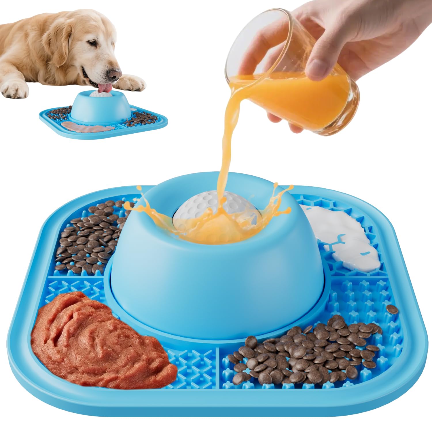 Pawinner Slow Feeder Dog Licking Bowl with Ball for Liquid Treat/Wet Food, 112 Suction Cups Excellent Anti-Slip Lick Mat, Spill-Proof & Freezable, for Anxiety Relief, Dietary Supplement/Nutrition