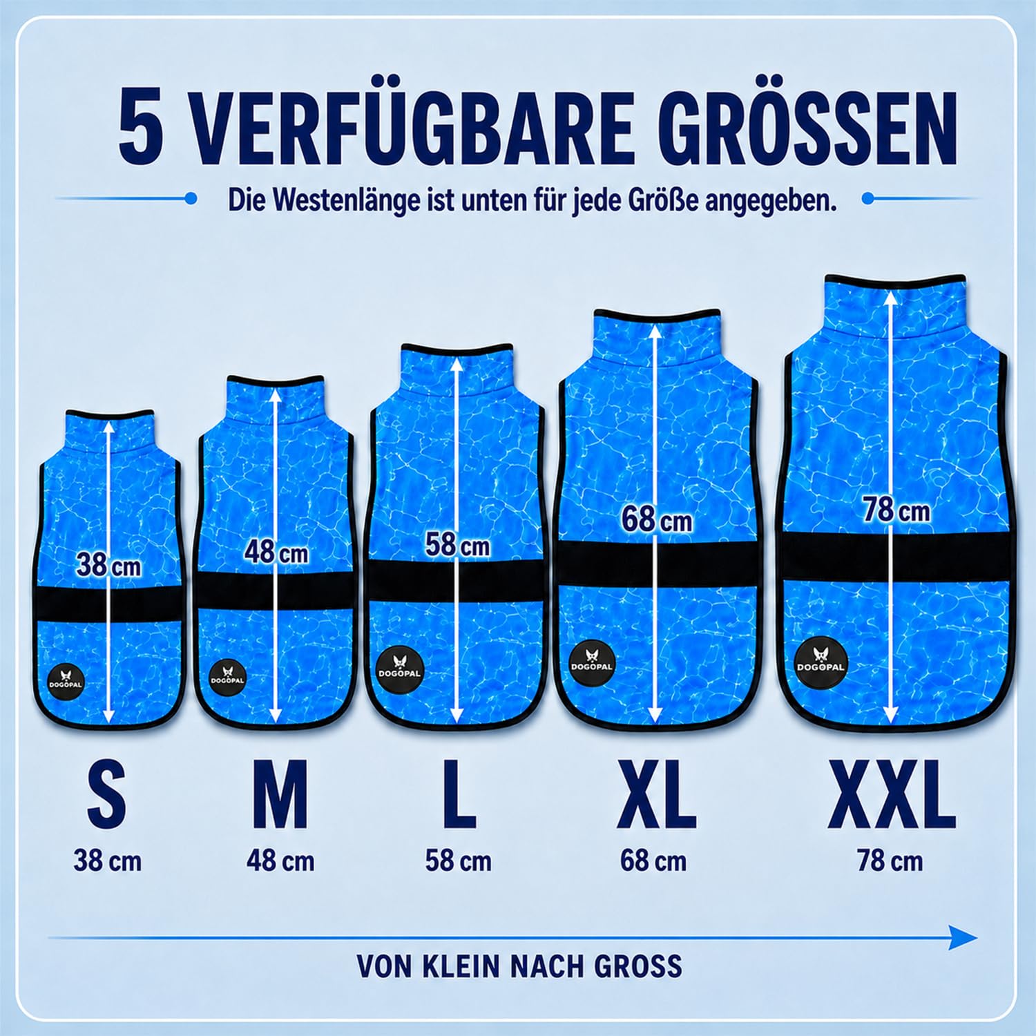 DOGOPAL Kühlweste Hund, Kühljacke für Hunde mit Wasseraktivierung & UV-Sonnenschutz für heiße Tage, Leichte Atmungsaktive Sommer-Hundeweste mit Stehkragen für Gassi & Outdoor (Blau, XL)