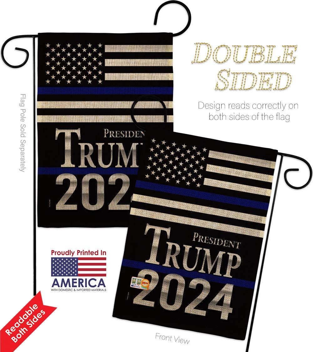 Trump Flag President Thin Blue Line Burlap Garden Flag-Pack Patriotic Vote Democrat Republican Tea Party United State American Election Applique House Yard Gift Double-Sided, Made in USA