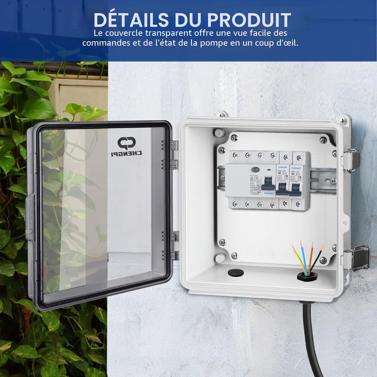 Boîte de Dérivation Electrique,Boitier Electrique Étanche avec Couvercle à Charnière,IP66 Boîte de Jonction en Plastique ABS,Couvercle Transparent Coffret Électrique 210x210x130MM