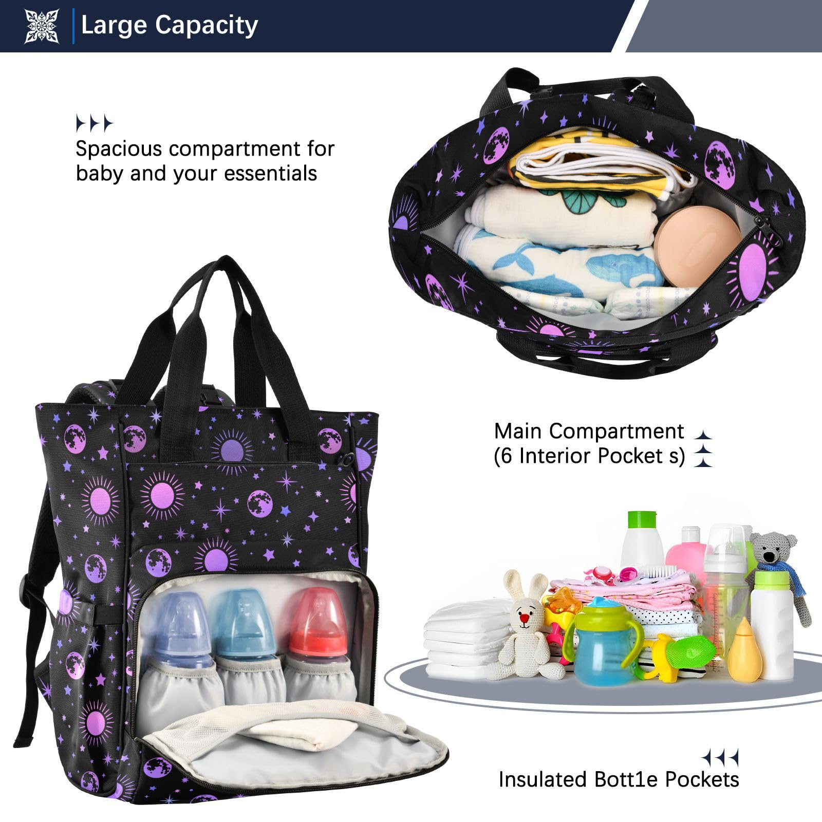 ALAZA Zaino per il cambio del bambino, borsa fasciatoio con scheletro surfista surf borsa multifunzionale per pannolini tote grande capacità mamma papà zaino