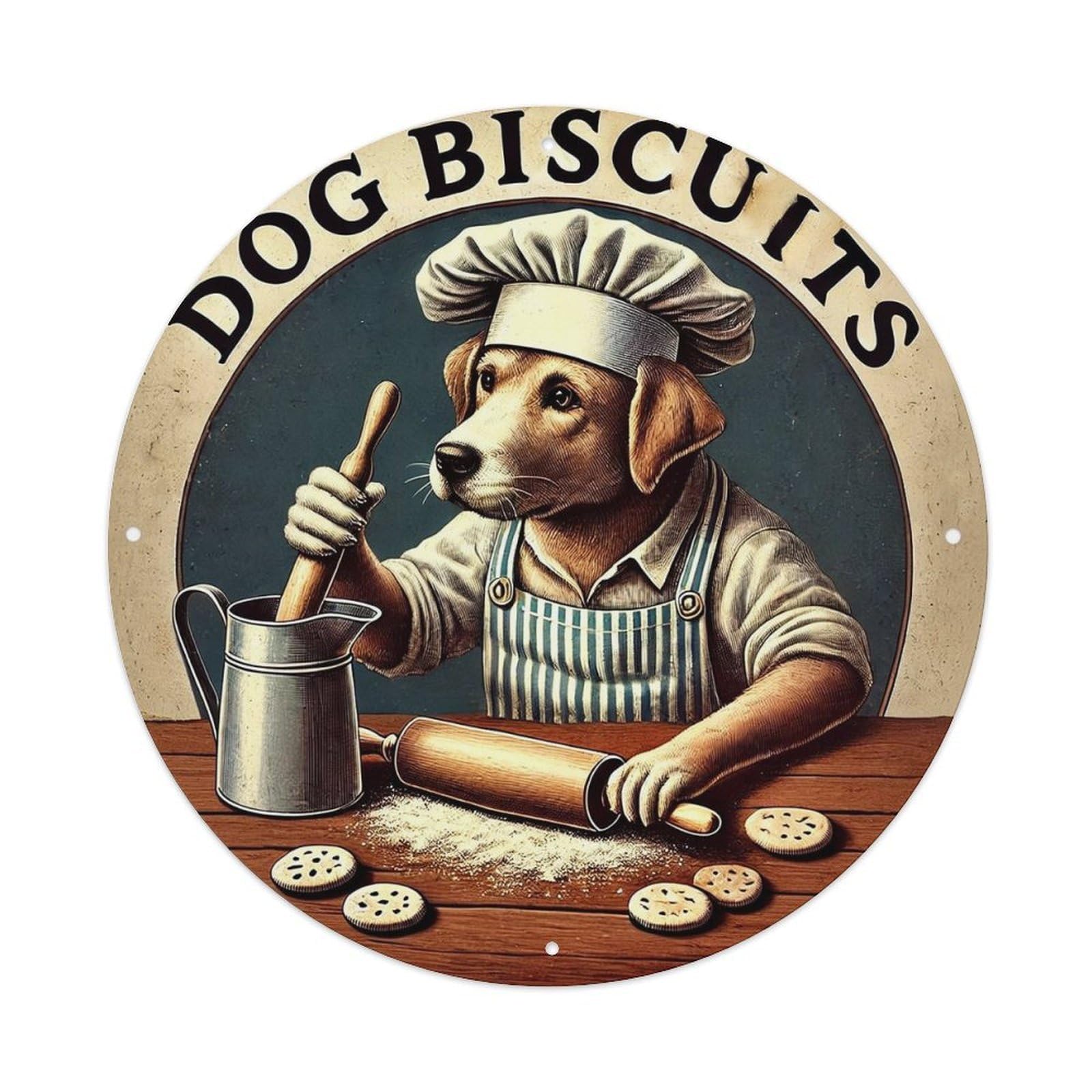Jdyansheng Vintage Dog Biscuits Chef Dog Illustration Tin Sign Metal Poster Metal Signs For Home Man Cave Bar Cafe Kitchen Laundry Room Wall Decorations 8X8 Inches