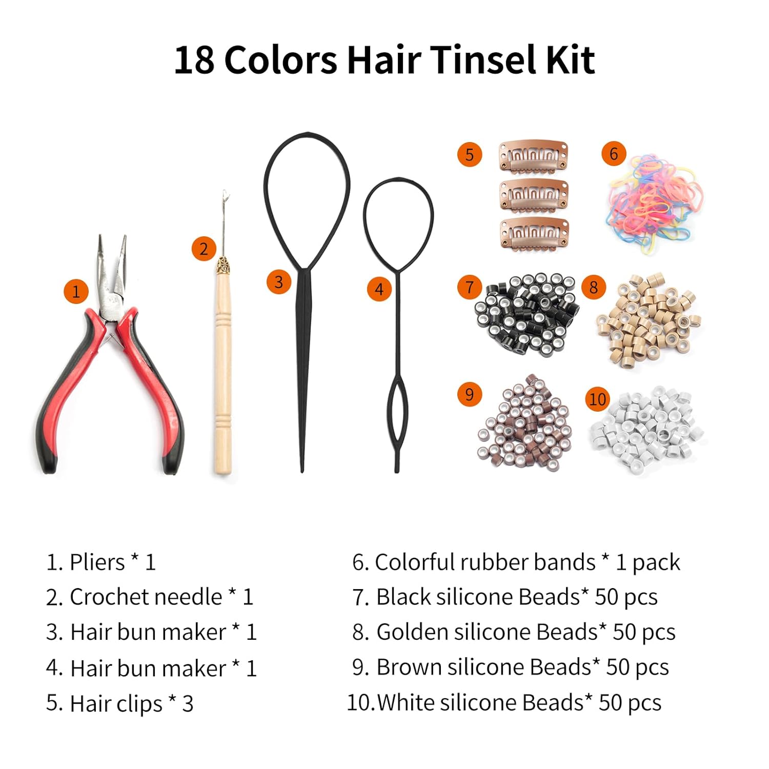 Hair Tinsel Kit 18 Colors, 8000 Strands, 48 Inches Heat-Resistant Glitter Hair Extensions with Application Tools, Holographic Fairy Hair Tinsel for Girls & Kids, For Christmas, Halloween (18 colors)