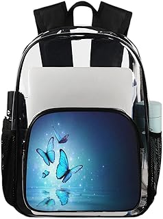 Linda mochila transparente azul borboleta, mochila resistente, 3D Magic Butterflies impermeável transparente mochila PVC transparente com alça de ombro reforçada para escola, trabalho, viagens, Multicor