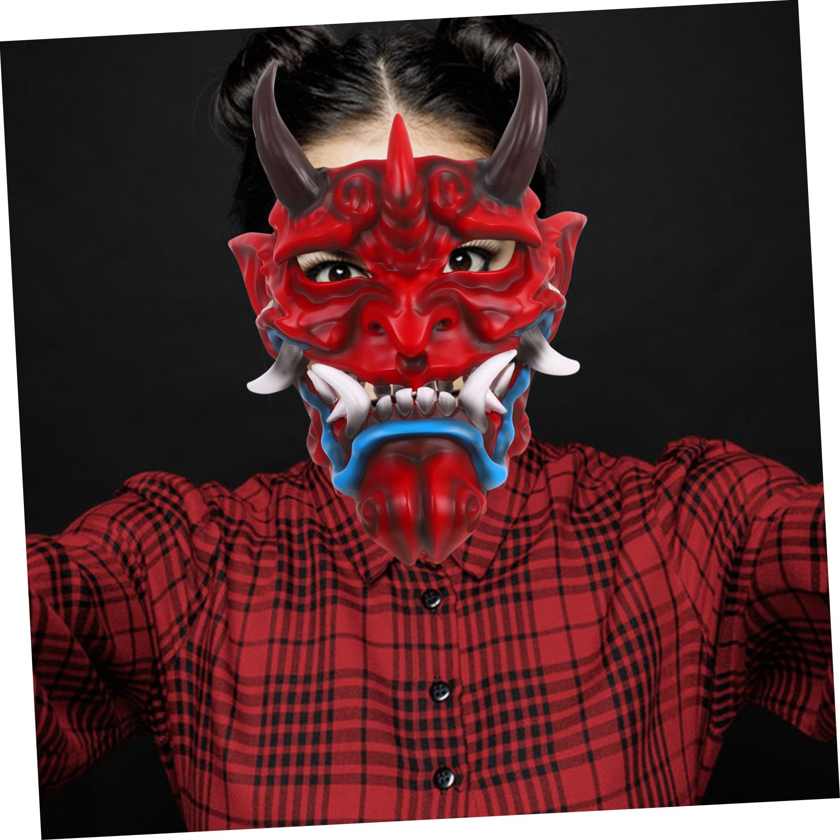 HANABASS Maska Oni Halloween dla Dorosłych Demon Cosplayowy z Realistycznym Wzorem Idealny Maskarady Imprezy Kostiumowe i Tematyczne Wydarzenia