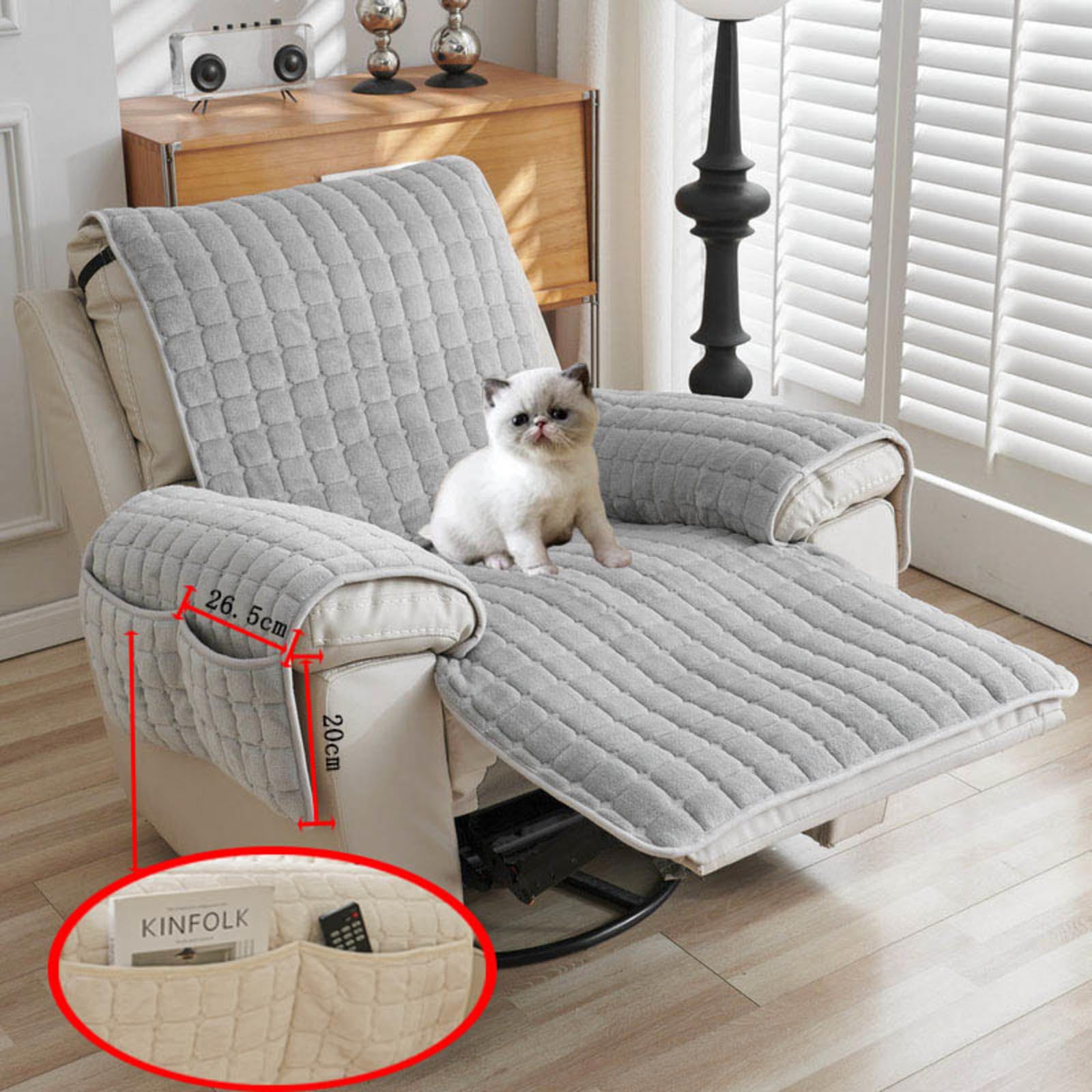 Sesselschoner Mit Armlehne Sessel üBerzug rutschfest Mit Aufbewahrungstasche SesselüBerwüRfe Armlehnenschoner BezüG FüR Zuhause Mit Kindern Und Haustieren,Gray-1Sitz(53x190cm) (Packung mit 2)