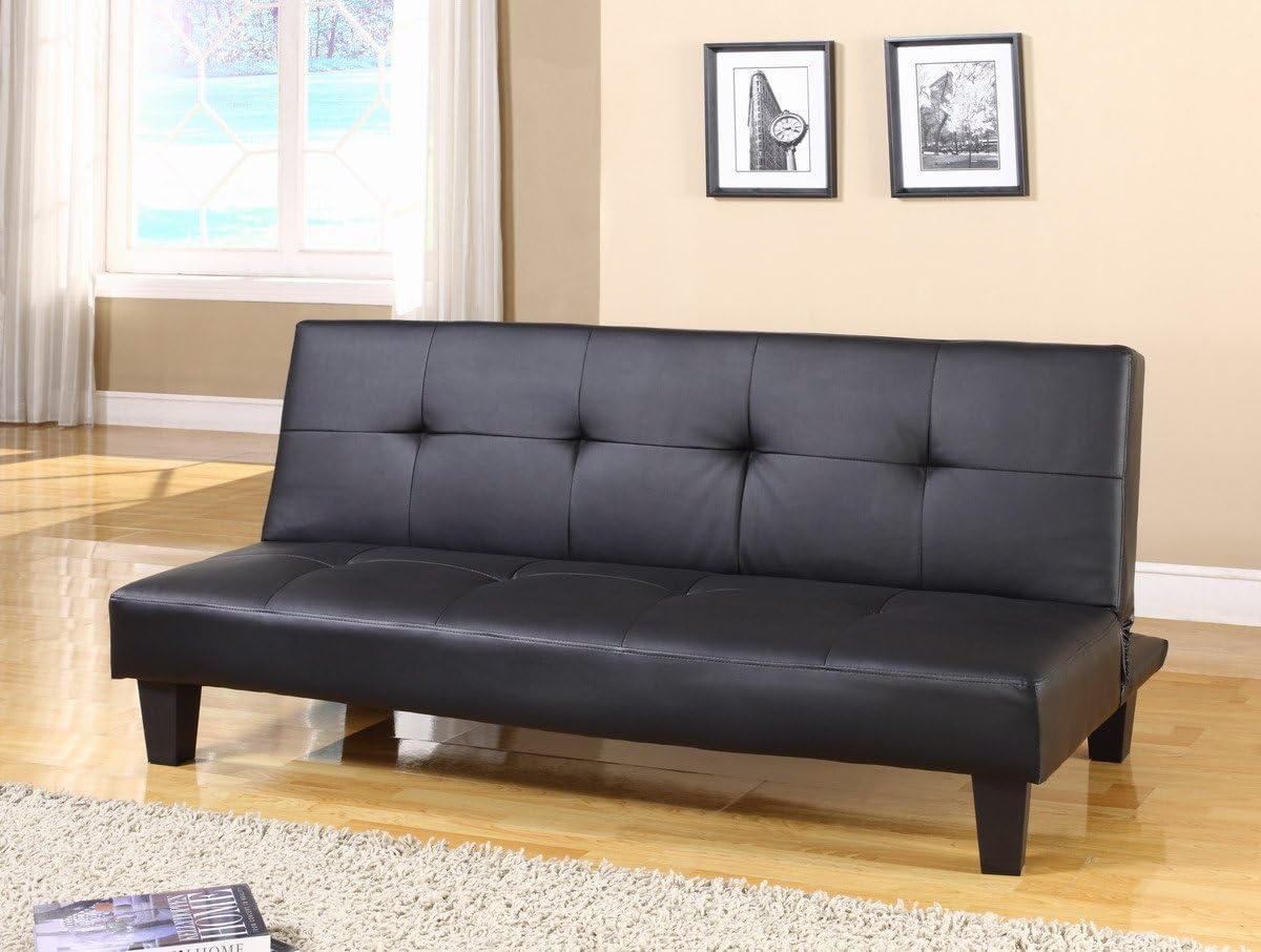 Kings Brand Black Tufted Design Vinyl Klik Klak Sofa with Adjustable Back Futon Bed Sleeper