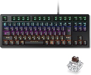 iClever ゲーミングキーボード テンキーレス 茶軸 メカニカル キーボード 日本語配列 有線 91キー 80%サイズ カスタマイズ 24種類 バックライト ゲーム/オフィス用 パソコンキーボード Windows対応 (ブラック)
