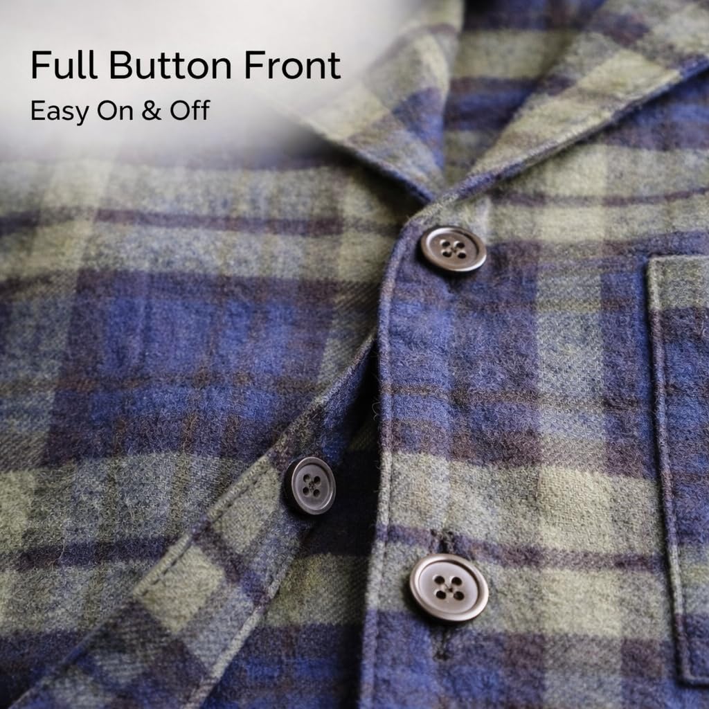 Pigiama Uomo in Flanella 100% Cotone a Quadri con Camicia e Pantaloni con Vita Elastica, Morbido e Caldo per Inverno