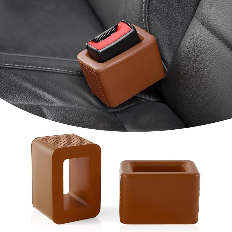 Suporte de fivela do cinto de segurança Amiss em silicone marrom – 2 unidades