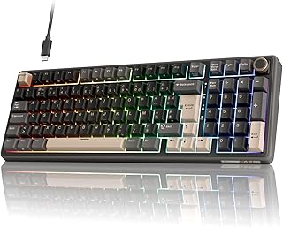 RK ROYAL KLUDGE R98 Pro Clavier Mécanique Filaire, Clavier Gamer 96% AZERTY, Rétroéclairage RGB, Touches PBT, Gasket Structure, Molette de Volume, Hot-Swap Switch Creamy Linéaire Pré-lubrifié