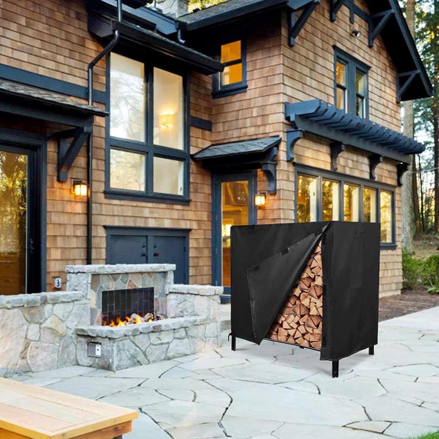 Firewood Rack Cover, Wood Cover Anti Wear 4FT Oxford Cloth Enhanced Thickness Design Watertight Portable Foldable, Firewood Tarp for Outdoor Indoor Garden