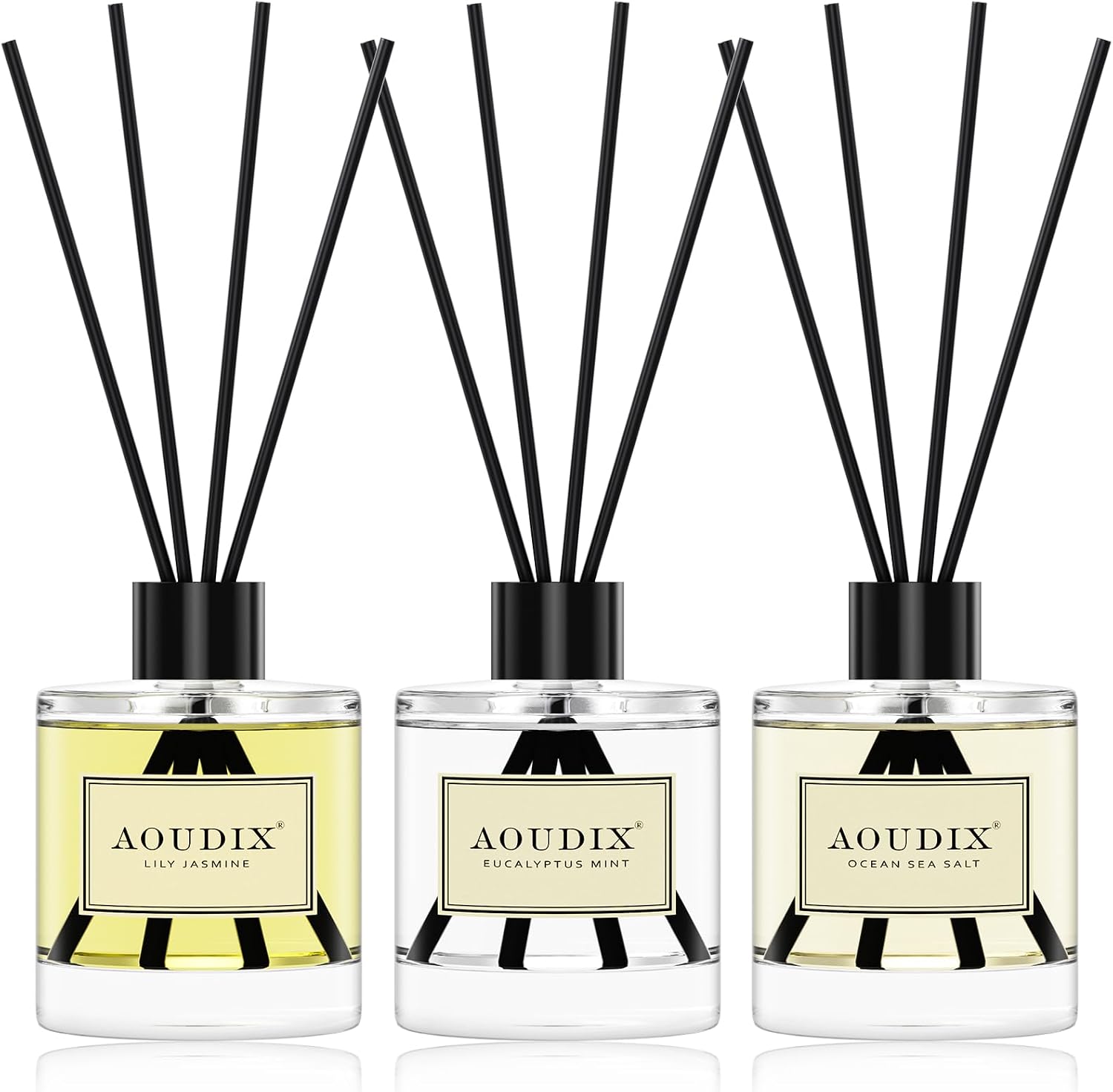 Reed Diffuser Set of 3, 50 ml Lily Jasmine/Eucalyptus Mint/Ocean