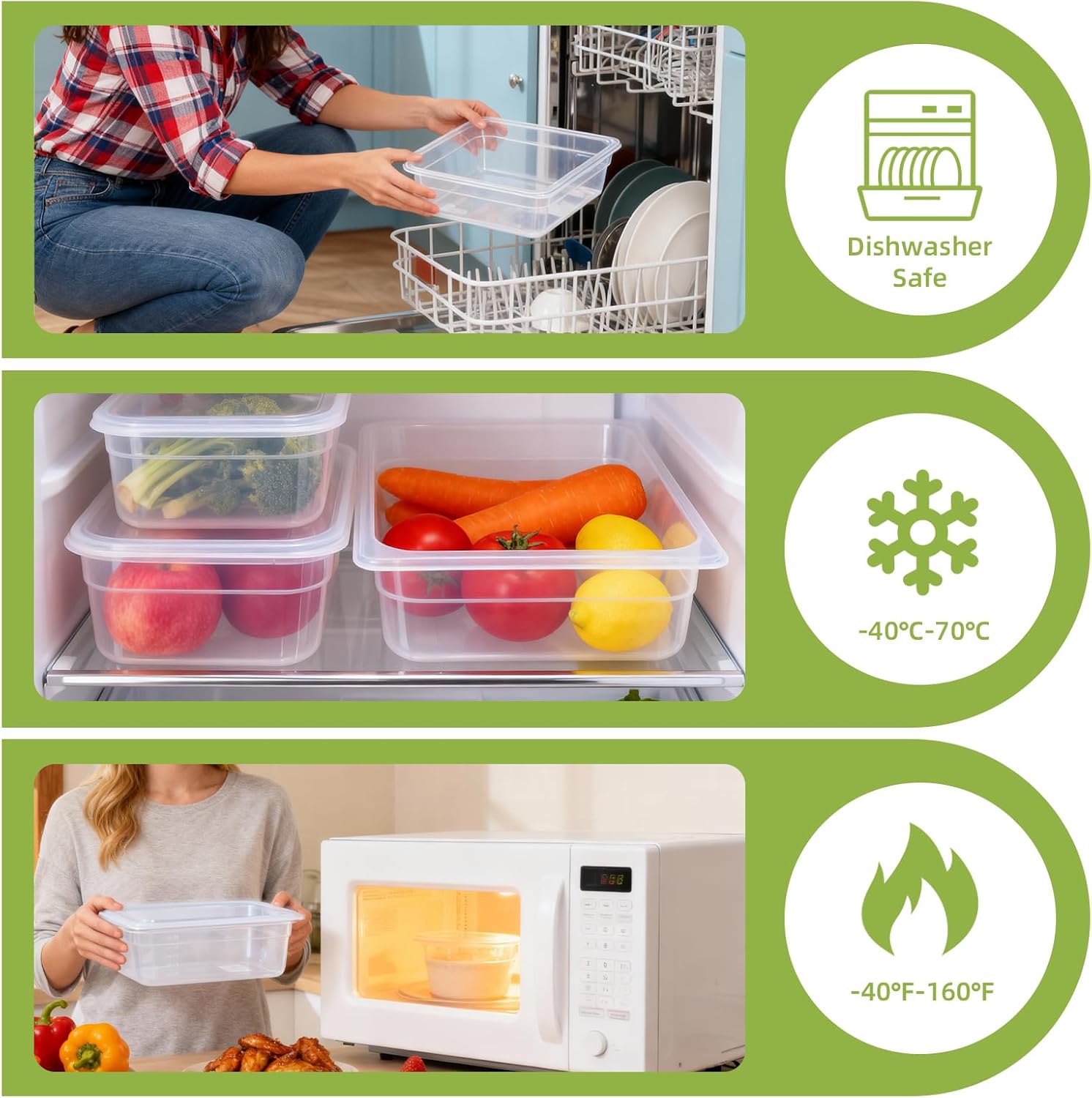 6pack 1/2 Size 4''Deep Food Pans with Lids,Commercial Food Storage Containers,Clear Polypropylene Restaurant Hotel Pan