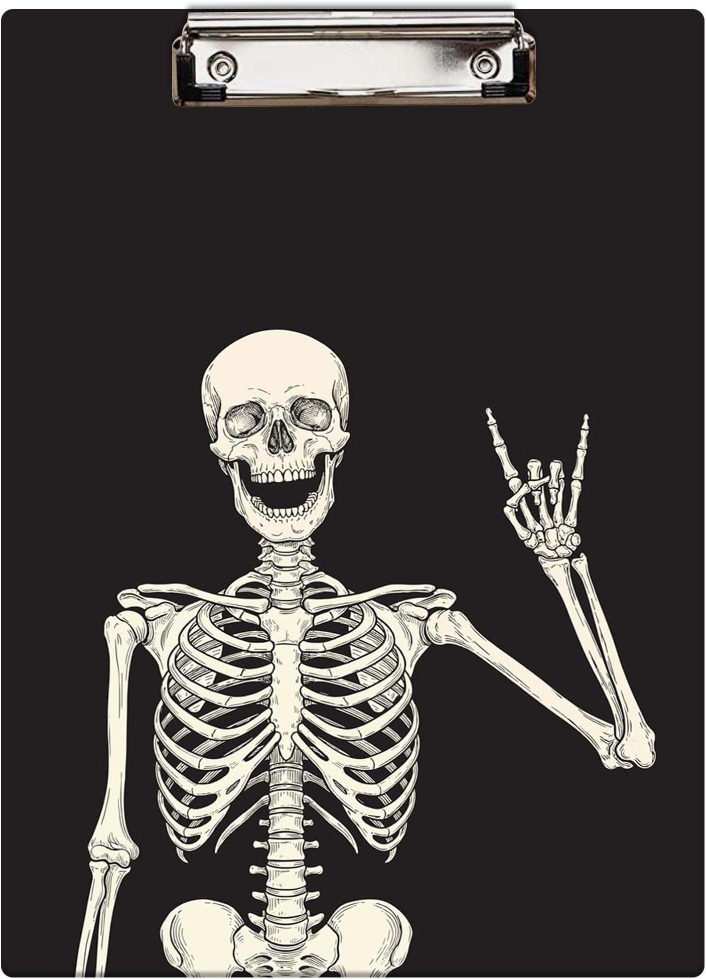 Britimes Clipboard Decorative Office School Hardboard Wood Nursing Clip Board and Pad for Standard A4 Letter Size Funny Skull Skeleton 12.6" X 8.9"