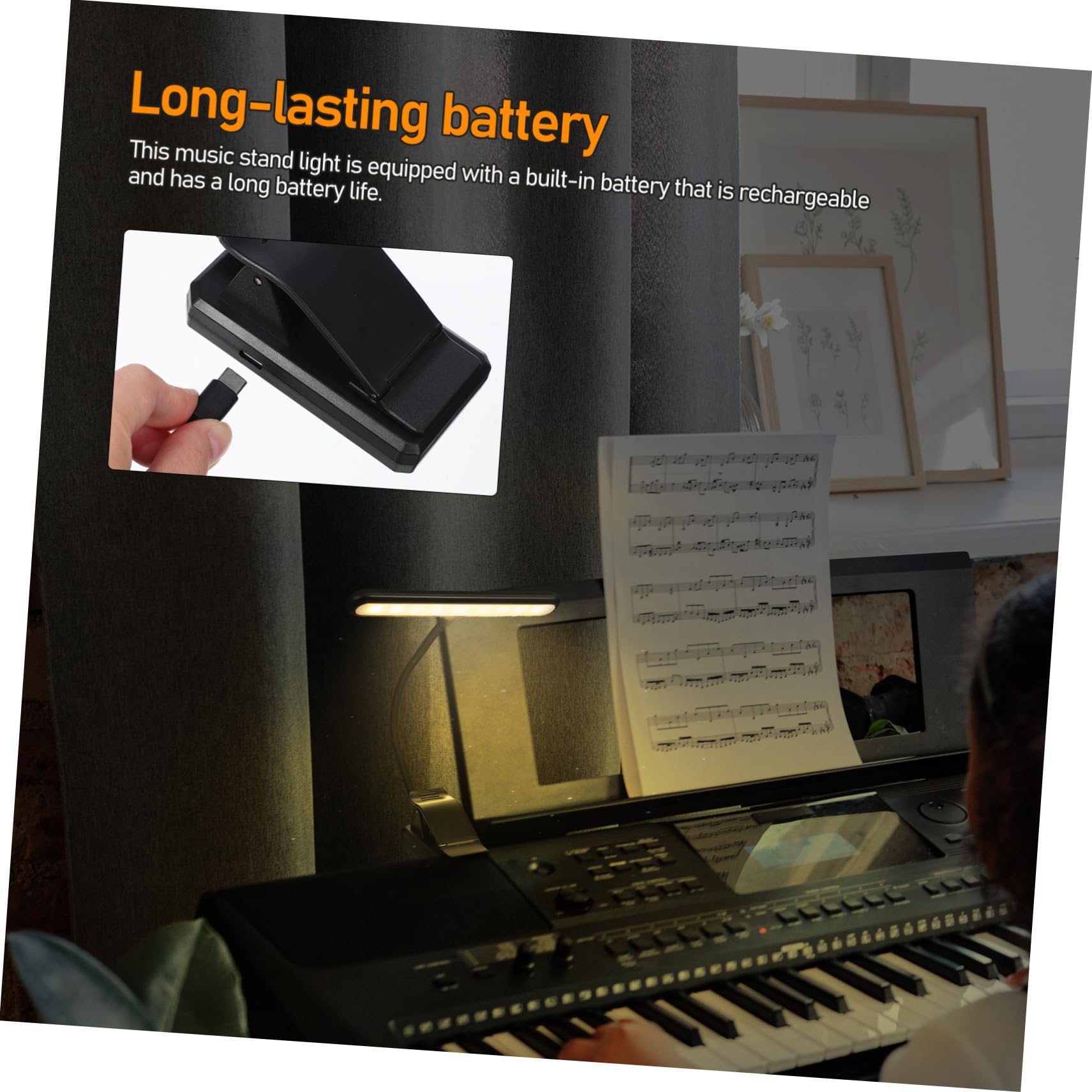 QUMIIRITY Clip-on Battery Indicator Light Piano Lamp Charger Music Stand Lights 6-Level Dimmable Reading Lamp Eye Protection
