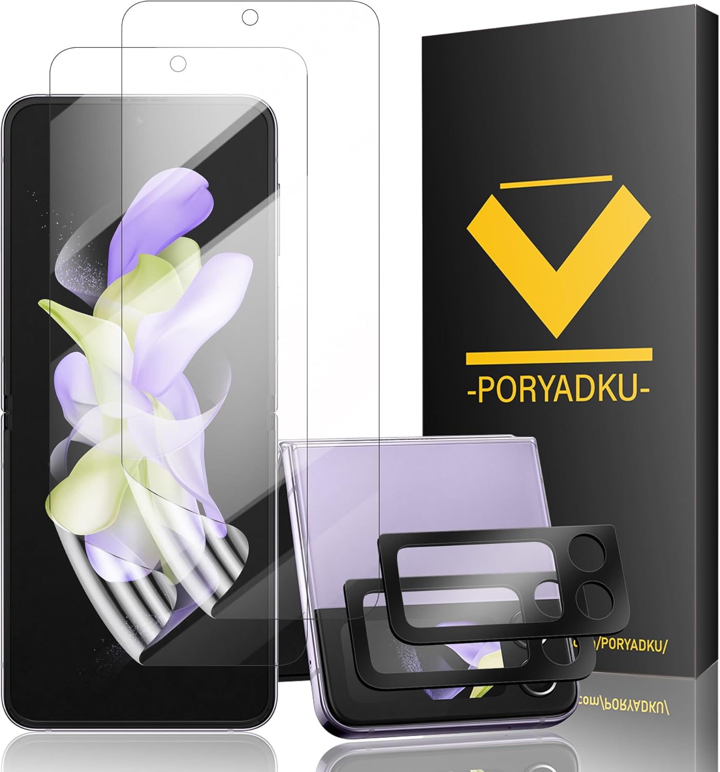 2+2 Pack For Z Flip 4 Screen Protector [Not Glass], 2 Pack Flexible TPU Film with 2 Pack Camera Lens Protector, Fingerprint Suitable, Case Friendly For Galaxy Z Flip 4 Screen Protector