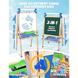 JOYOOSS Easel for Kids Art Easel Kids Easels for Toddlers,Wooden Kid Easel with Paper Roll - Adjustable Magnetic Double Sided Kids Dry Erase Board, Birthday Gifts for 1-12 Year Old Girls or Boys Blue