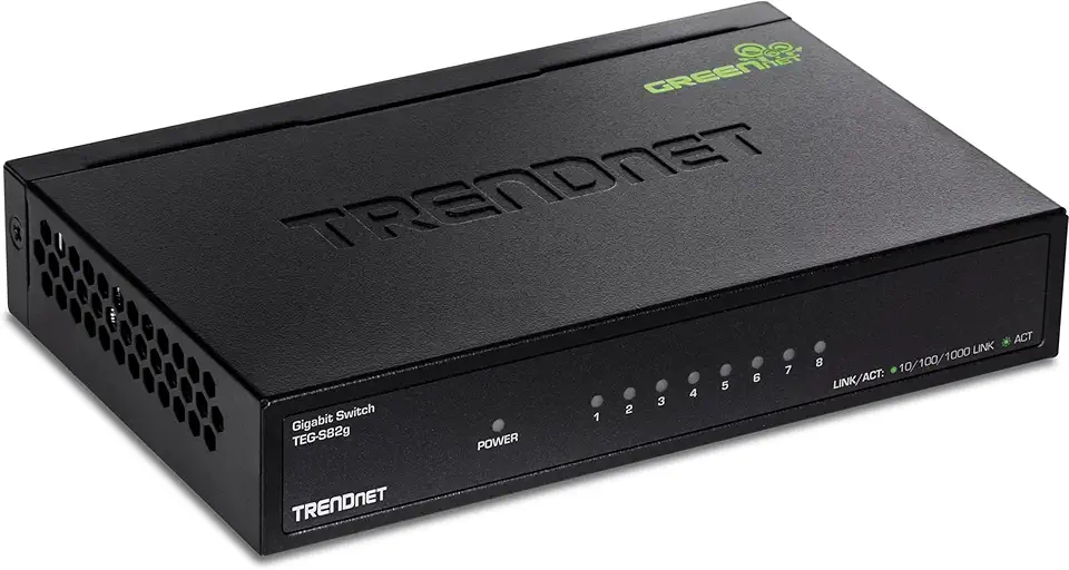 Interruptor de rede Gigabit de 8 portas TRENDnet, TEG-S82G, divisor Ethernet, Ethernet/Switch de rede, 8 portas Gigabit Ethernet 10/100/1000 Mbps, capacidade de comutação de 16 Gbps, metal, proteção vitalícia