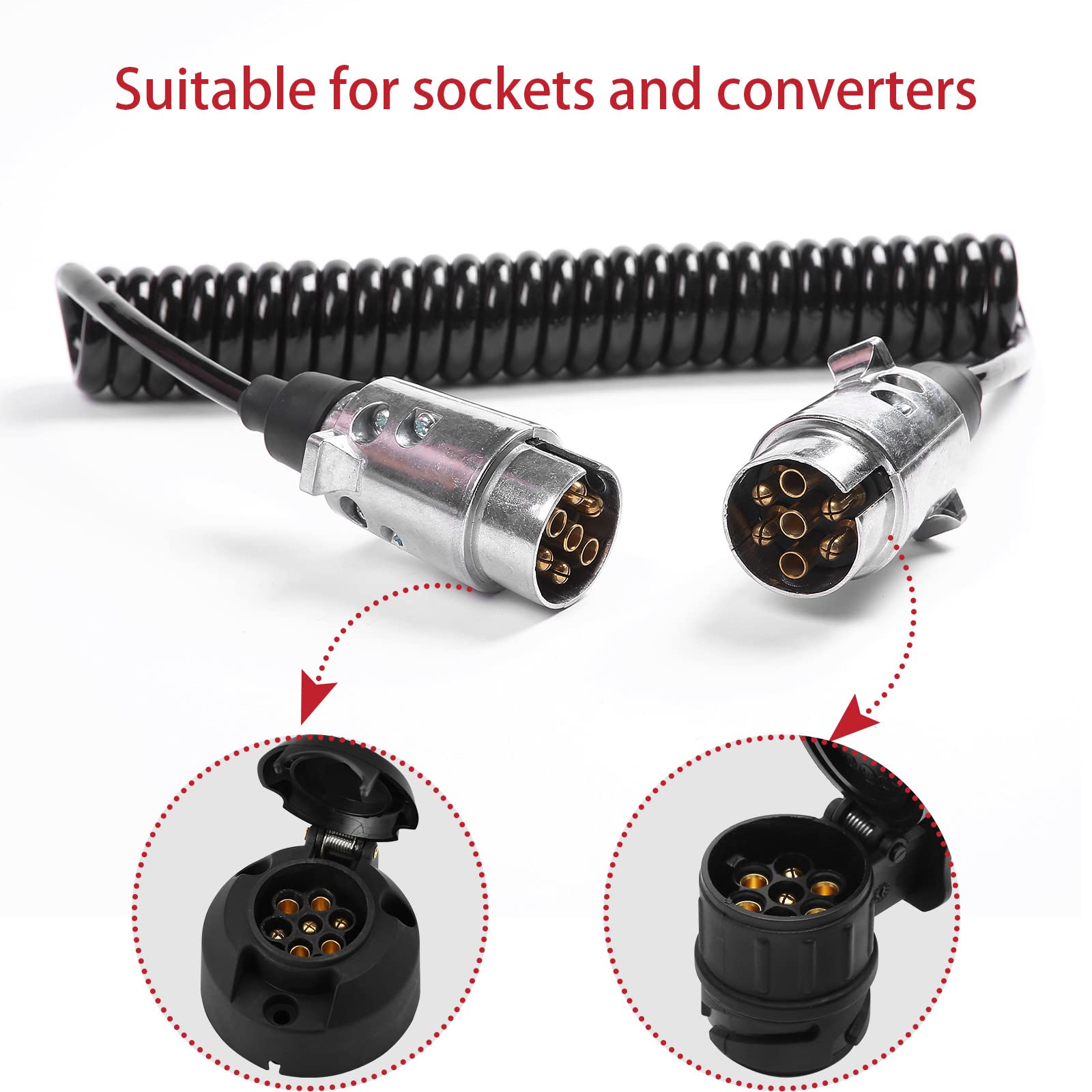 Cavo Prolunga Spirale 7 Poli Per Rimorchio 12V - 2 Metri, Filo Luci Traino Per Caravan, Auto, Camion (7pole)