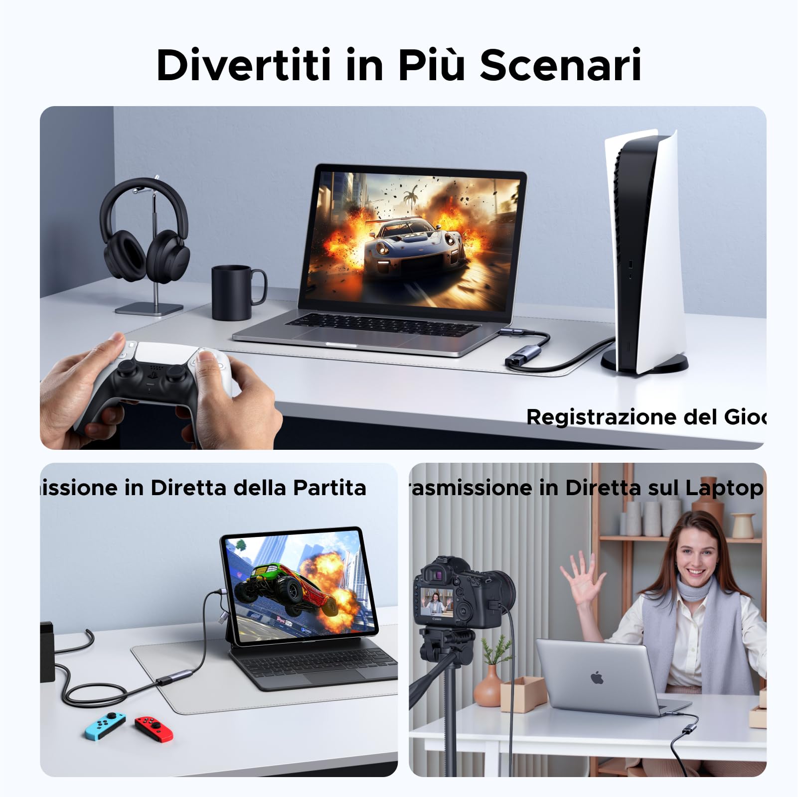 UGREEN Scheda di Acquisizione Video HDMI 4K 30Hz su USB A USB C 3.0 2K 30Hz 1080P per Streaming Registrazione di Giochi Compatibile con Quest 3 Switch 2 PS5 PS4