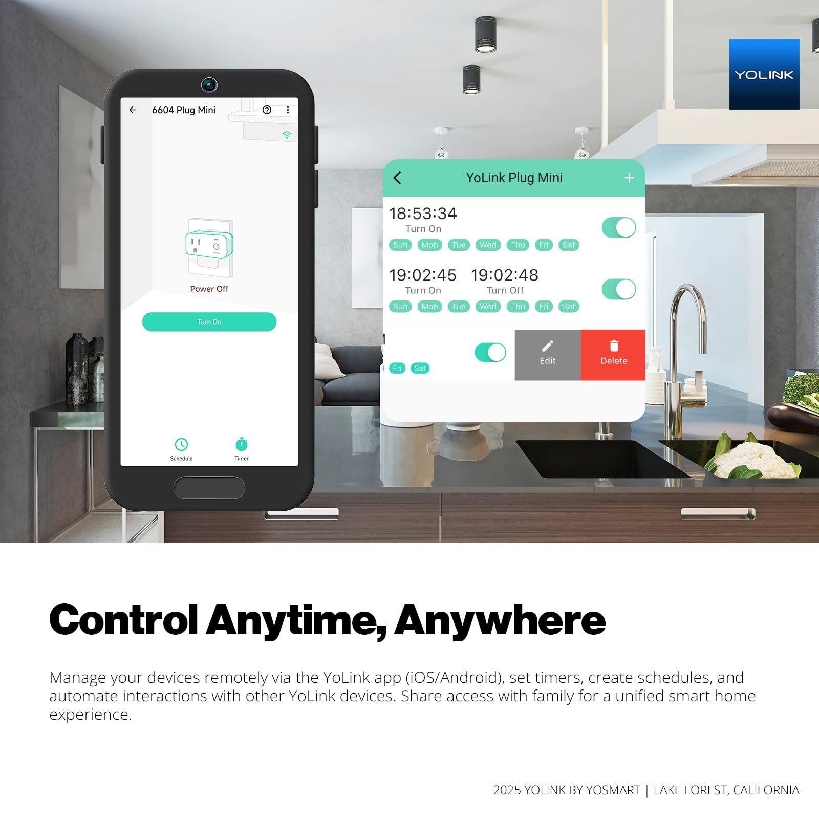 YoLink Plug Mini Ultra-Compact Smart Outlet with Over-Temperature Protection Precision Scheduling 1 4 Mile LoRa Range Alexa Google — view 5